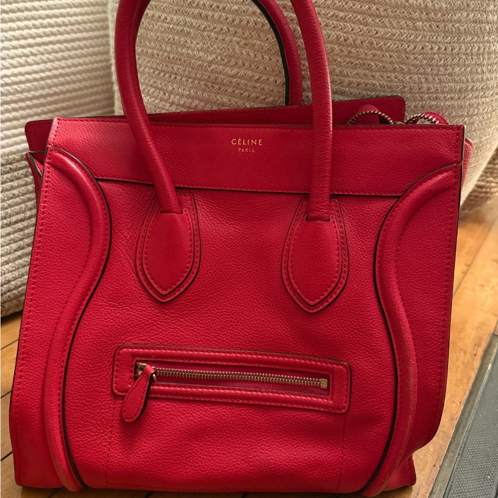 Celine luggage tote red with gold hardware